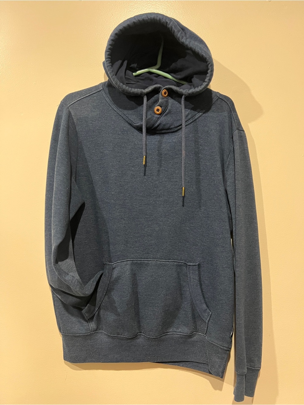 Express Men’s M Navy Fleece Pullover Hoodie Cowl Neck Button Sweatshirt